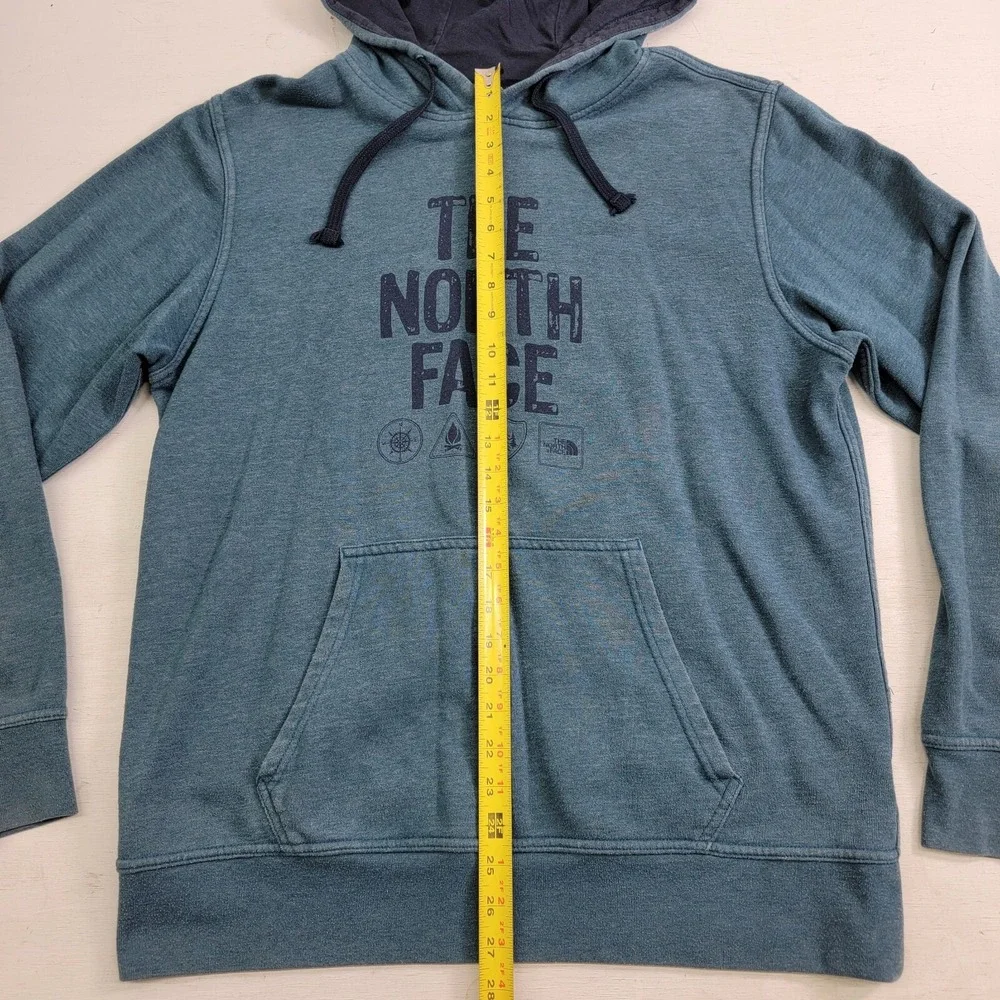 The North Face Distressed Pullover Hoodie Sweatshirt Camp‎ Mens Sz L Faded Blue